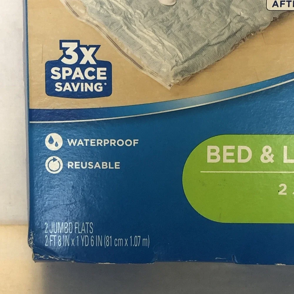 Ziploc Space Bag Bed & Linen 2 Jumbo Flats Airtight Waterproof Reusable *New*